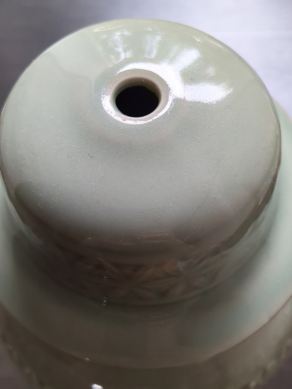 Wildwood Home Celadon Glazed Ginger Jar Lamp Base w/ Floral Fauna Engraving - Picture 6 of 13